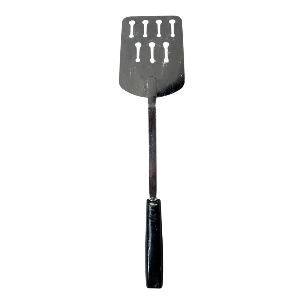 Vintage‎ EKCO Keyhole Slotted Spatula Chromium Plated Black Handle USA
